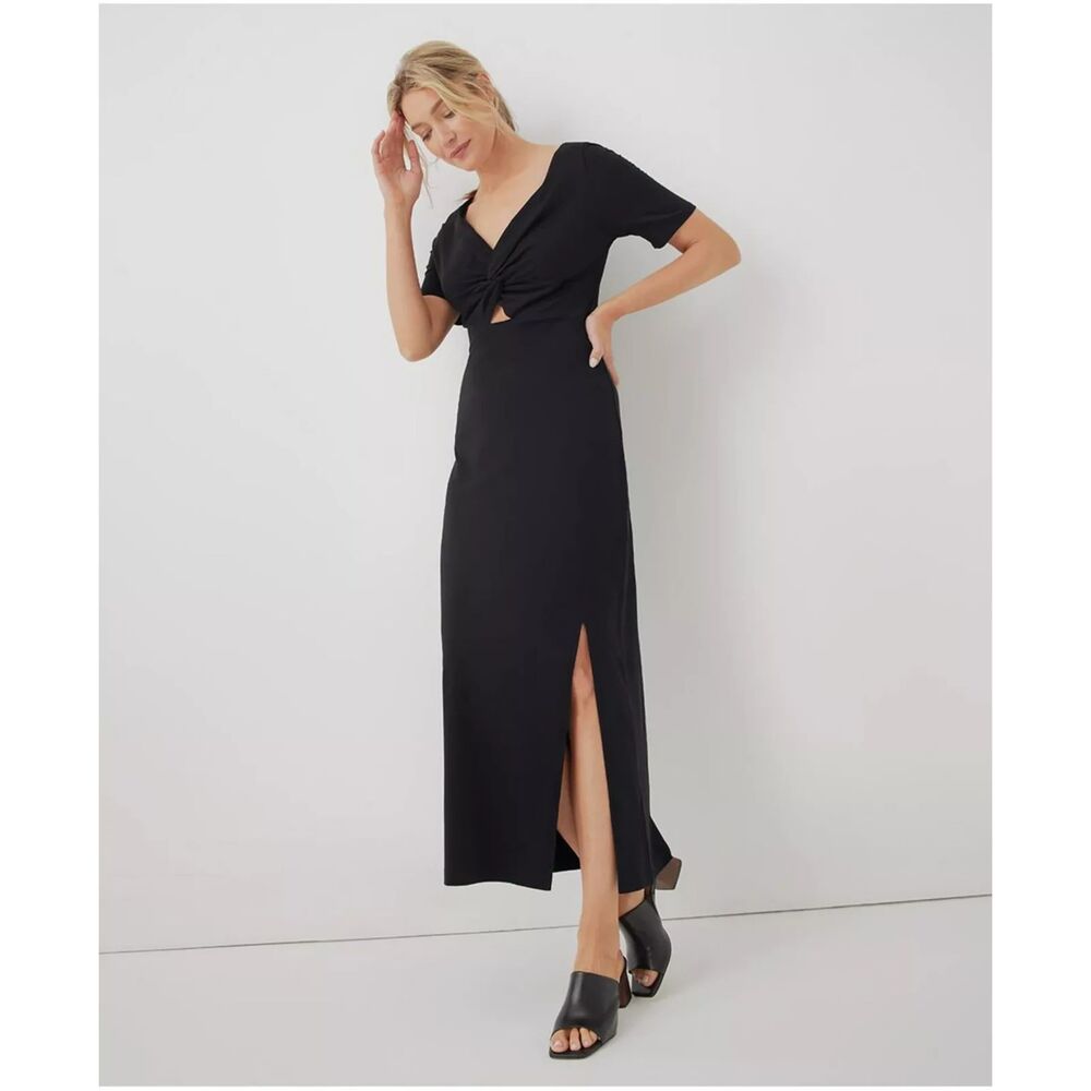 Pact Luxe Jersey Knot Maxi Dress Made With Organic Cotton black size small